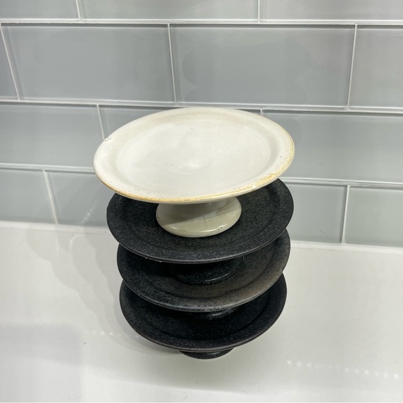 Stoneware Pedestal Mini Dessert Cake Holder/ Pottery Bowl Set of 4 - Picture 2 of 8